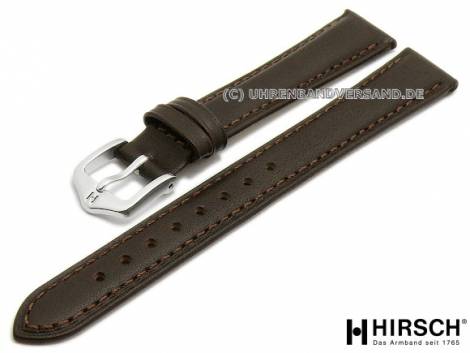Watch strap -Kent- 14mm dark brown leather smooth stitched by HIRSCH (width of buckle 12 mm) - Bild vergrern 