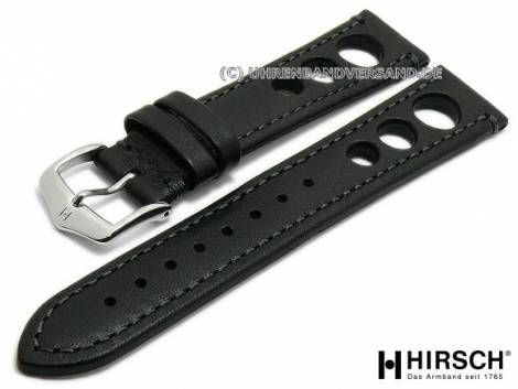 Watch strap -Rally Artisan- 22mm black leather racing look stitched by HIRSCH (width of buckle 20 mm) - Bild vergr��ern 