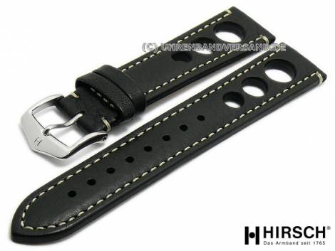 Watch strap -Rally Artisan- 20mm black leather racing look light stitching by HIRSCH (width of buckle 18 mm) - Bild vergr��ern 