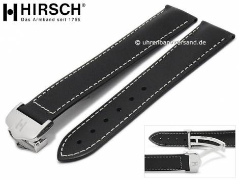 Luxury-watch strap -Voyager- 20mm black leather vegetable tanned with clasp by HIRSCH (width of clasp 18 mm) - Bild vergr��ern 