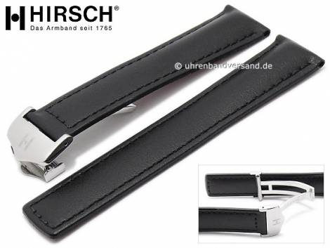 Luxury-watch strap -Speed Classic- 22mm black leather stitched with clasp by HIRSCH (width of clasp 18 mm) - Bild vergr��ern 