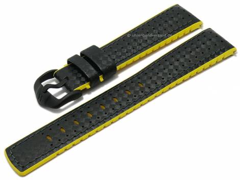 Watch strap (091-X-92) Ayrton 22mm black leather/caoutchouc yellow sides easy click by HIRSCH (width of buckle 20 mm) - Bild vergrern 