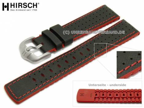 Watch strap -Robby- 20mm black leather/caoutchouc canvas sail look red stitching by HIRSCH (width of buckle 18 mm) - Bild vergrern 