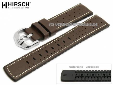 Watch strap -Tiger- 22mm dark brown leather/caoutchouc racing look light stitching by HIRSCH (width of buckle 20 mm) - Bild vergr��ern 