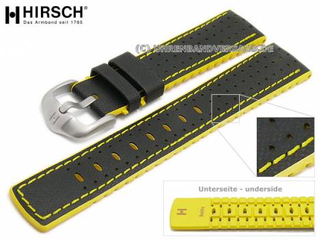 Watch strap -Robby- 22mm black leather/caoutchouc canvas sail look yellow stitching by HIRSCH (width of buckle 20 mm) - Bild vergrern 