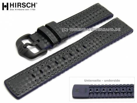 Watch strap -Ayrton- 20mm black leather/caoutchouc carbon look blue sides by HIRSCH (width of buckle 18 mm) - Bild vergr��ern 