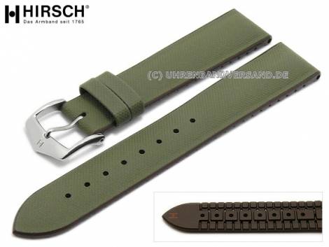 Watch strap -Arne- 18mm green leather/caoutchouc canvas sail look brown sides by HIRSCH (width of buckle 16 mm) - Bild vergrern 