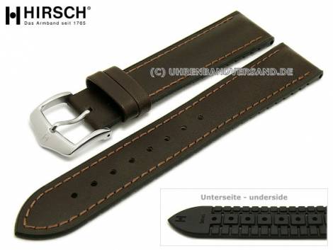 Watch strap -James- 20mm dark brown leather/caoutchouc smooth matt brown stitching by HIRSCH (width of buckle 18 mm) - Bild vergr��ern 