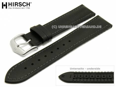Watch strap -James- 18mm black leather/caoutchouc smooth matt grey stitching by HIRSCH (width of buckle 16 mm) - Bild vergr��ern 
