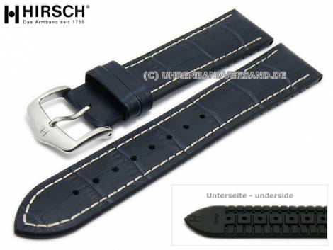 Watch strap -George- 22mm dark blue leather/caoutchouc alligator grain light stitching by HIRSCH (width of buckle 20 mm) - Bild vergr��ern 