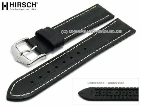 Watch strap -George- 20mm black leather/caoutchouc alligator grain light stitching by HIRSCH (width of buckle 18 mm) - Bild vergr��ern 