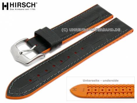 Watch strap -Andy- 20mm black leather/caoutchouc alligator grain orange sides by HIRSCH (width of buckle 18 mm) - Bild vergr��ern 
