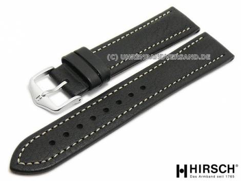 Watch strap -Buffalo- 22mm black leather grained light stitching by HIRSCH (width of buckle 20 mm) - Bild vergrern 