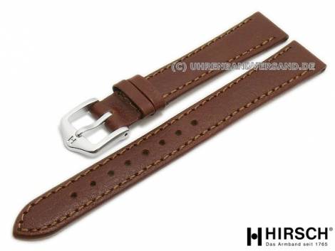 Watch strap -Forest- 14mm dark brown leather grained grey stitching by HIRSCH (width of buckle 12 mm) - Bild vergr��ern 