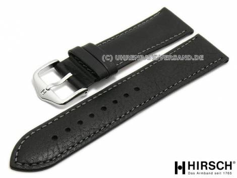 Watch strap -Forest- 16mm black leather grained grey stitching by HIRSCH (width of buckle 14 mm) - Bild vergr��ern 