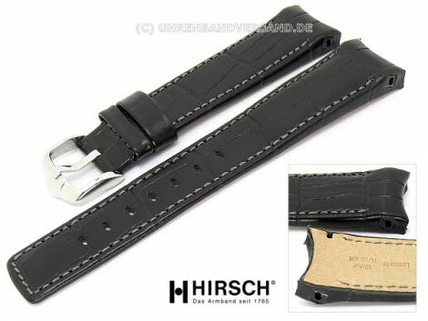 Watch band -Principal- 22mm black alligator grain stitched with curved ends by HIRSCH Leonardo - Bild vergr��ern 