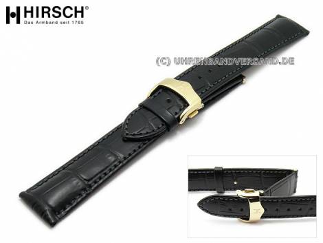 Deluxe watch band -Lord- 18mm black with golden coloured comfort clasp alligator grain from HIRSCH - Bild vergr��ern 