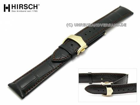 Deluxe watch band -Lord- 20mm black with golden coloured comfort clasp alligator grain from HIRSCH - Bild vergr��ern 
