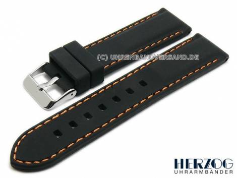 Watch strap 20mm black silicone smooth matt orange stitching by HERZOG (width of buckle 18 mm) - Bild vergr��ern 
