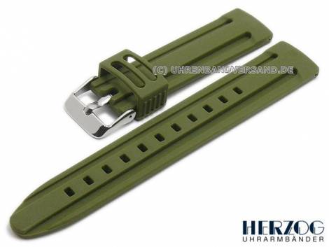 Watch strap -Silikon-Stripe- 18mm olive green silicone with 2 grooves matt by HERZOG (width of buckle 16 mm) - Bild vergrern 