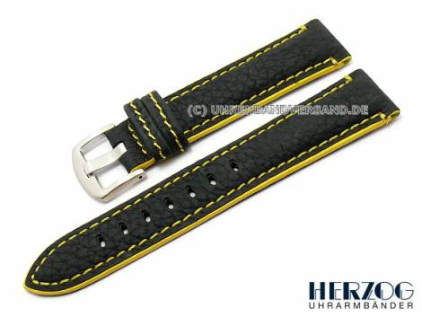 Watch strap -Slackline- 18mm black calfs leather grained yellow stitching by HERZOG (width of buckle 18 mm) - Bild vergrern 