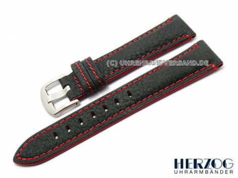 Watch strap -Slackline- 18mm black calfs leather grained red stitching by HERZOG (width of buckle 18 mm) - Bild vergrern 