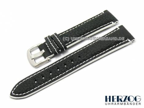 Watch strap -Slackline- 18mm black calfs leather grained white stitching by HERZOG (width of buckle 18 mm) - Bild vergrern 