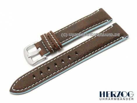 Watch strap -Slackline- 22mm dark brown calf�s leather grained light blue stitching by HERZOG (width of buckle 20 mm) - Bild vergr��ern 