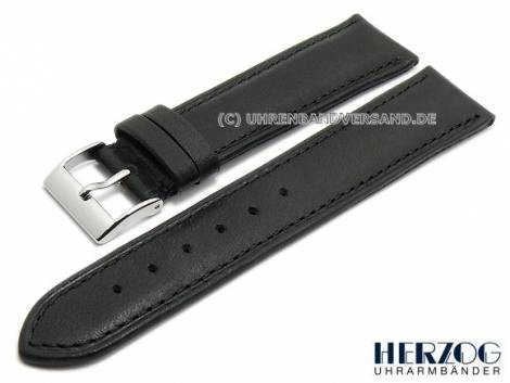 Watch strap -Bovine-Rubber- 18mm black leather/caoutchouc stitched by HERZOG (width of buckle 16 mm) - Bild vergr��ern 