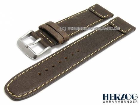 Watch strap -Soft-Vintage- 22mm dark brown leather vintage look light stitching by HERZOG (width of buckle 22 mm) - Bild vergr��ern 
