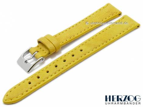 Watch strap -Mailand- 14mm yellow leather stitched by HERZOG (width of buckle 12 mm) - Bild vergrern 