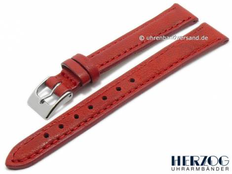 Watch strap -Mailand- 14mm red leather stitched by HERZOG (width of buckle 12 mm) - Bild vergrern 