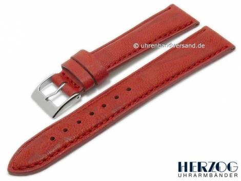 Watch strap -Mailand- 18mm red leather stitched by HERZOG (width of buckle 16 mm) - Bild vergrern 