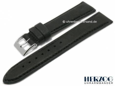 Watch strap -Mailand- 16mm black leather stitched by HERZOG (width of buckle 14 mm) - Bild vergr��ern 