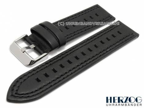 Watch strap -Kansas- 22mm black leather lightly grained double stitching by HERZOG (width of buckle 22 mm) - Bild vergrern 