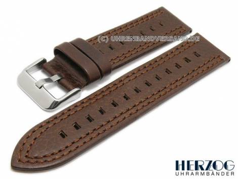Watch strap -Kansas- 22mm dark brown leather lightly grained double stitching by HERZOG (width of buckle 22 mm) - Bild vergr��ern 