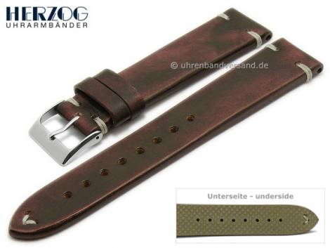 Watch strap -Vintage-Passion- 24mm burgundy red leather antique look light stitching by HERZOG (width of buckle 22 mm) - Bild vergrern 