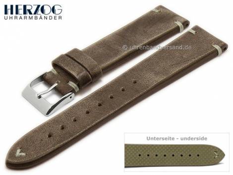 Watch strap -Vintage-Passion- 18mm dark brown leather antique look light stitching by HERZOG (width of buckle 16 mm) - Bild vergrern 