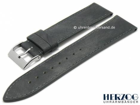 Watch strap -Florenz- 22mm grey leather vintage look by HERZOG (width of buckle 20 mm) - Bild vergrern 