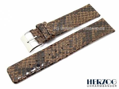 Watch band -Snake- 18mm dark brown by Herzog Snakeprint smooth (width of buckle 18 mm) - Bild vergr��ern 