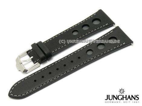Watch strap original JUNGHANS 23mm black leather racing light stitching for 041/4261 Chronoscope - Bild vergr��ern 