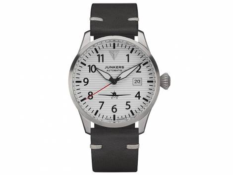 Automatic watch Junkers -9.58.01.03- Flieger stainless steel corrugated iron look white leather strap JUNKERS (*JK*HU*) - Bild vergr��ern 