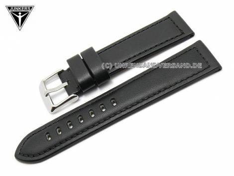 Replacement watch strap JUNKERS 22mm black leather smooth surface stiching for 6208, 6218, 6224 - Bild vergr��ern 