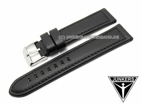 Replacement watch strap JUNKERS 22mm black leather smooth surface stiching for 6218 - Bild vergr��ern 