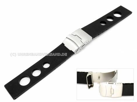 Watch band 20mm black silicone racing look smooth surface security clasp (width of buckle 20 mm) - Bild vergr��ern 