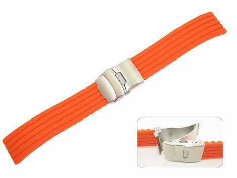 Watch band 22mm neon orange silicone structured surface deployant clasp (width of buckle 20 mm) - Bild vergrern 