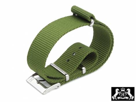 Watch strap -Karlshamn- 22mm olive green nylon/textile in NATO style one piece strap by HAGLUND - Bild vergr��ern 