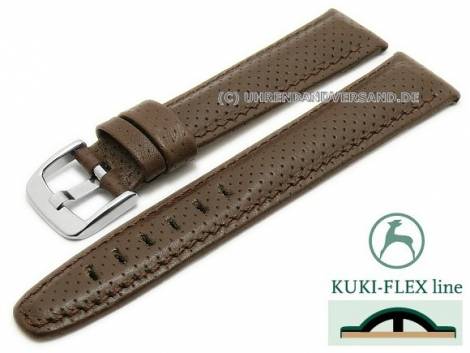 Watch strap 18mm dark brown leather KUKI-FLEX Patent perforated stitched by KUKI (width of buckle 18 mm) - Bild vergrern 