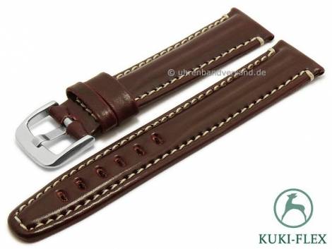 Deluxe-Watch strap 24mm red brown HORWEEN SHELL CORDOVAN leather KUKI-FLEX light stitching KUKI (width of buckle 20 mm) - Bild vergr��ern 