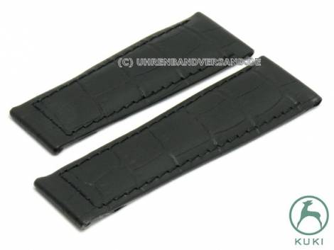 Watch strap S (short) 20mm black leather alligator grain stitched for Rolex clasp by KUKI (width of buckle 16 mm) - Bild vergr��ern 